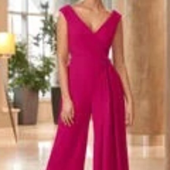 NWT Alexander by Daymor 1063 Sleeveless V-Neck Formal Jumpsuit Fuchsia Size 4 - Picture 2 of 6
